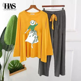 2 Piece Printed Lounge wear Nightwear Sleepwear For Women Girls Dance Prined Panel Trouser - Clothing By Has